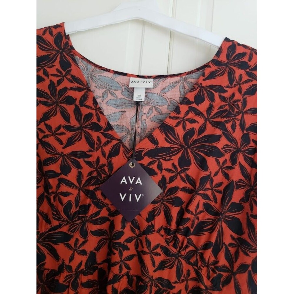 Ava & Viv Dolman Short Sleeve Midi Dress -Orange Floral - 2X - NEW - Picture 5 of 7